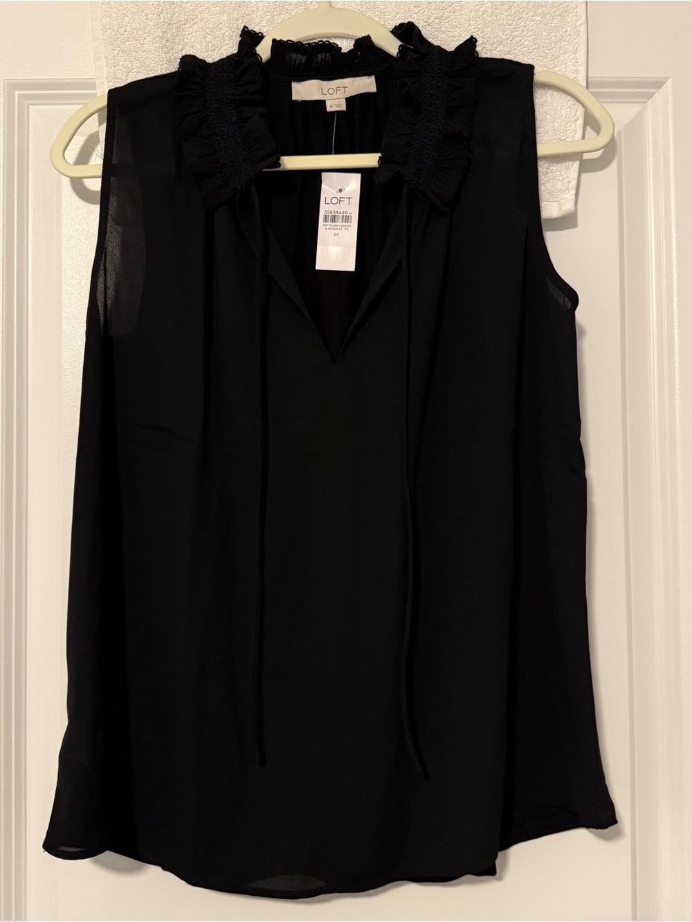 LOFT Black Ruffled Tie-Neck Sleeveless Top